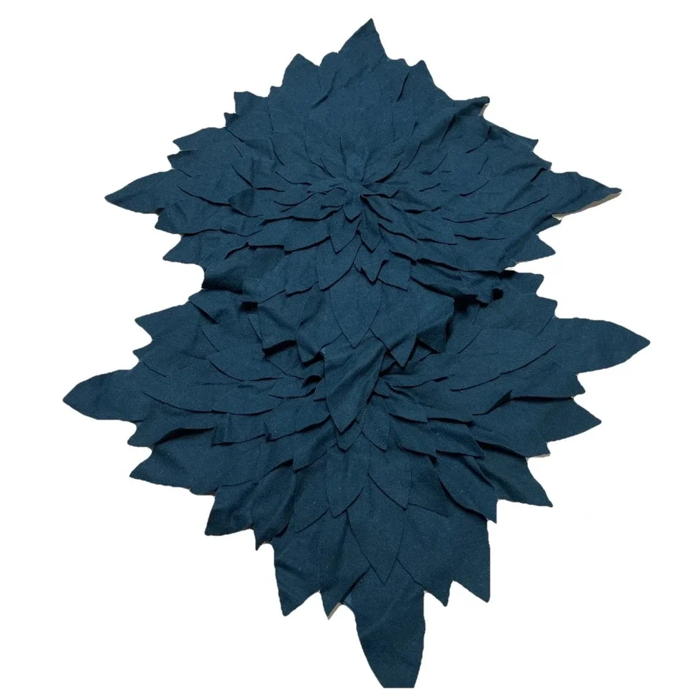 Grandinroad‎ Pillow Shams Teal Layered 3D Floral Wool Blend Square Set Of 2